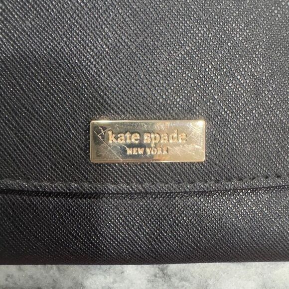 Kate Spade Saffiano Leather Womens Black Tri‎ Fold Phone Case Wallet /Wristlet - Picture 6 of 6